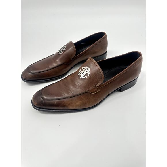 Roberto Cavalli Brown Leather Logo Plaque Slip-On Loafers Men\'s Size 44 main image 6